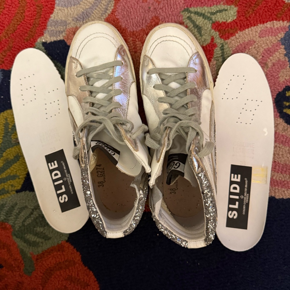 Golden Goose Slides Private Edition Silver Glitter Sneakers - Picture 9 of 12